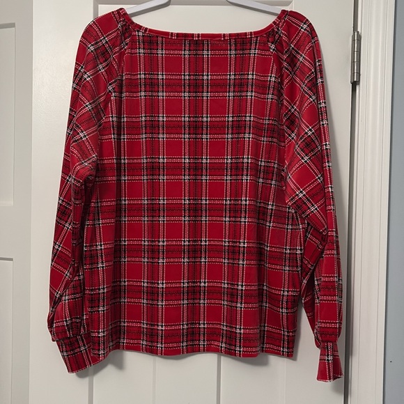 LOFT women’s Christmas plaid top size: L - Picture 6 of 6